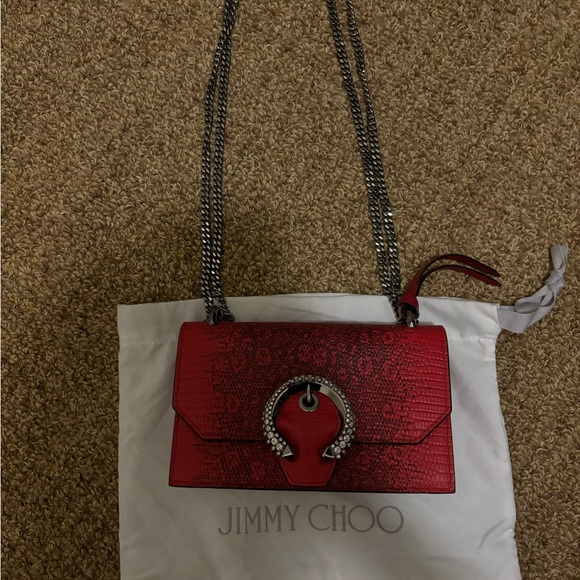NWT Authentic Jimmy Choo Paris Crystal-Embellished Lizard-Print Red purse bag - Picture 3 of 11